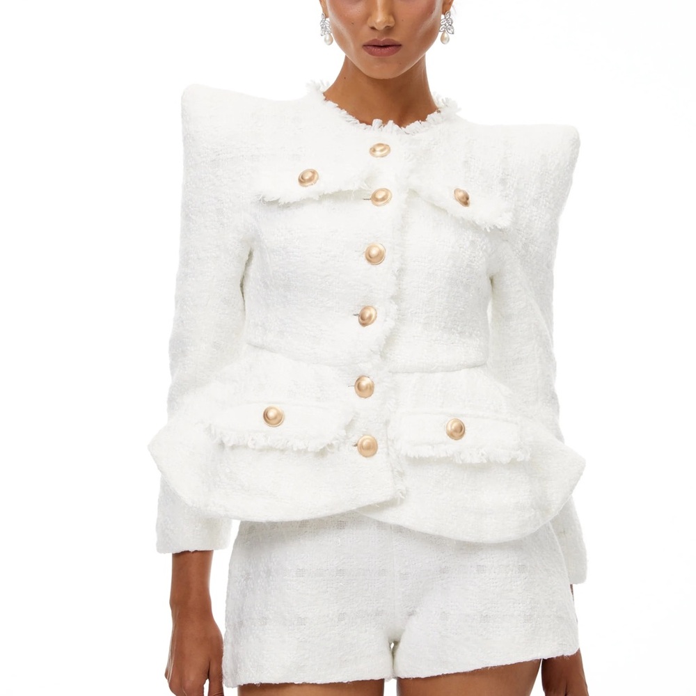 2 piece set Chic White Tweed Blazer and Shorts Set - Picture 2 of 6